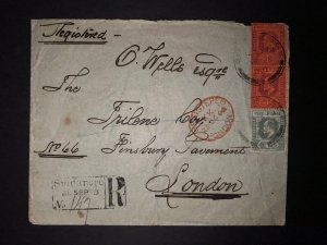 1907 Straits Settlements Registered Cover Singapore to London England