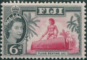 Fiji 1959 SG303 6d carmine and black Fijian Beating Lali QEII MNH