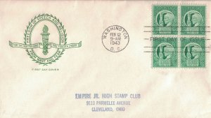 1943 FDC, #908, 1c Four Freedoms, House of Farnam, block of 4