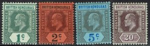 BRITISH HONDURAS 1902 KEVII SET 1C - 20C WMK CROWN CA