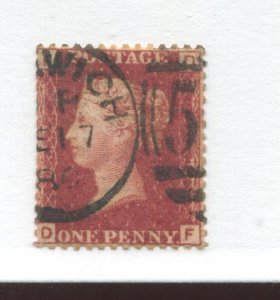 1864 1d Red Plate 222 DF used