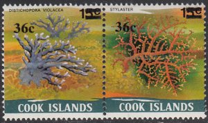 Cook Islands 1983 MH Sc #711a-#711b Pair 36c on 15c Distichopora violacea, St...