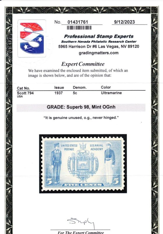 MOstamps - US #794 Mint OG NH Grade 98 with PSE Cert - Lot # MO-4467 SMQ $90