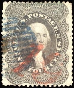 Classic #37a 24c Gray 1860 VF-XF Used Red & Blue Cancels