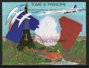 Thematic stamps ST.THOMAS & PRINCE 1989 FRENCH REV.N (Train/aircraft) Min sheet