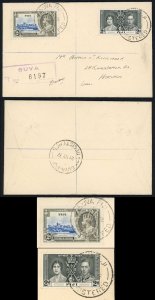 Fiji 2d Silver Jubilee and 2d Coronation on a cover to the UK