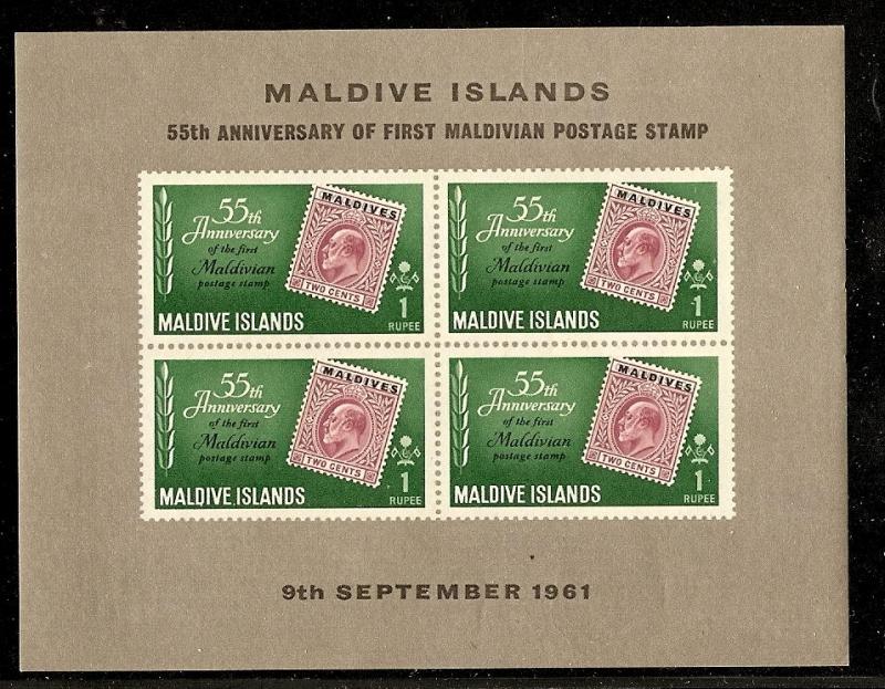 Maldive Isls.  86a MNH 1961 Stamp Centenary Sheet