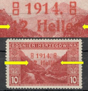 BOSNIA-AUSTRIA-MNH STAMP-ERROR ON OVPT., DAMAGED 1 and r  -4 TYPE II - 1914.