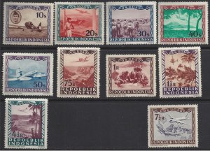 Indonesia #C1-9 & 11 MNH part set, airmail, various aircraft, issued 1948