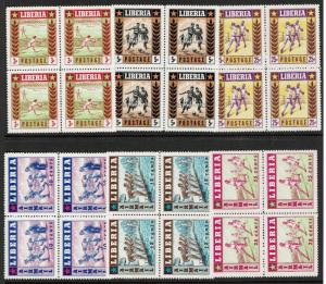 Liberia SC# 347-349, C88-C90, blocks of 4, Mint Hinged, sm Hinge Rems - S4990