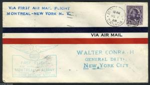 CANADA FIRST FLIGHT COVER  MONTREAL  10/1/28  TO NY 10/2/28 VIA  ALBANY 10/1/28