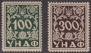 DP camps: UKRAINE 1949 National Council Revenue Stamps 100&300m issued stamps.