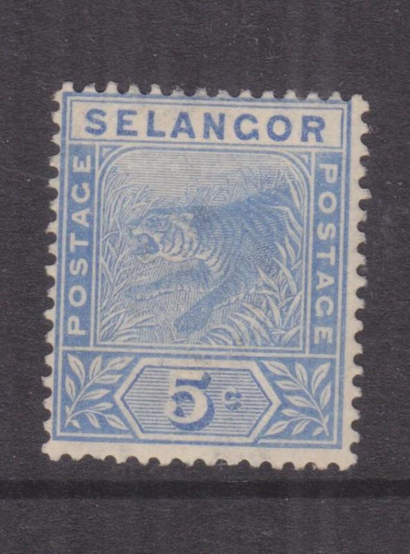 SELANGOR, MALAYSIA, 1892 Tiger, 5c. Blue, mint no gum.