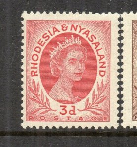 Rhodesia & Nyasaland QEII 1950s Early Issue Fine Mint Hinged 3d. NW-137515