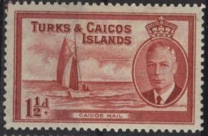 Turks & Caicos 107 (mlh) 1½p Caicos mail, car (1950)