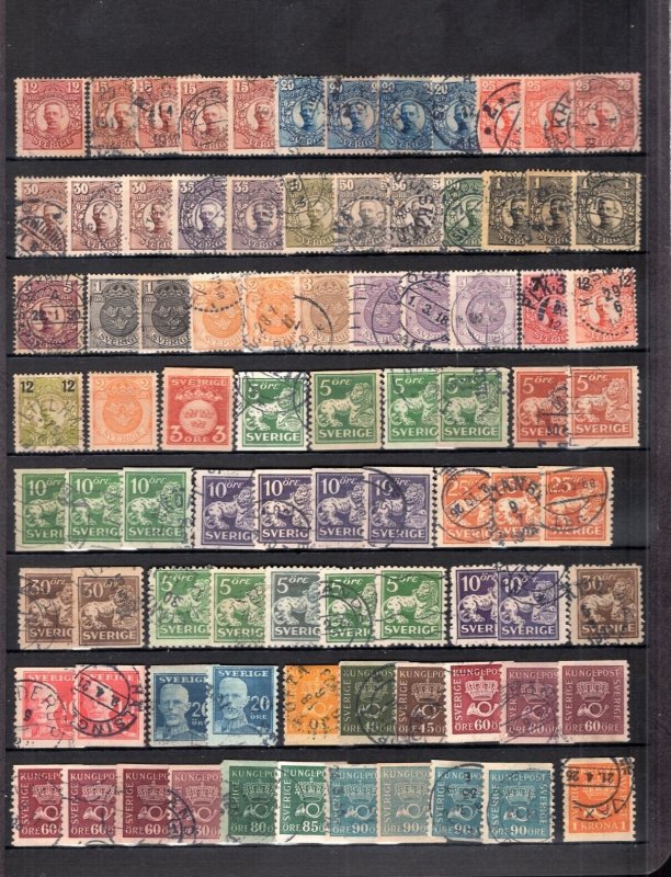 Sweden Old Time 1875-1940 Accumulation 314 Stamps Most Used ECV$250