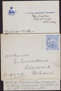 BARBADOS 1898 Military letter & cover 1st Royal Berkshire Regiment..........8742 