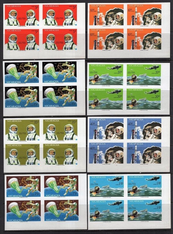 Nicaragua 1967 Space Gemini #C618-25 IMPERF BLOCKS MNH Rare!