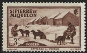 St Pierre et Miquelon 173 (mnh) 3c dog team, brn vio (1938)