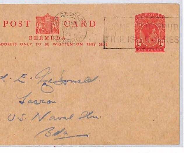 BERMUDA US NAVY KGVI Postal Stationery Card *RADIO SOCIETY* Hamilton 1954 PJ98