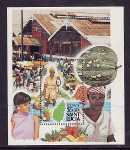 St Lucia-Sc#922-unused NH sheet-Tourism-Fruit-Market-1988-