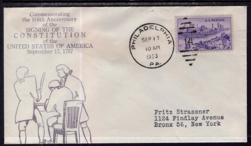 US 166th Anniversary Signing of the Constitution 1953 Cover