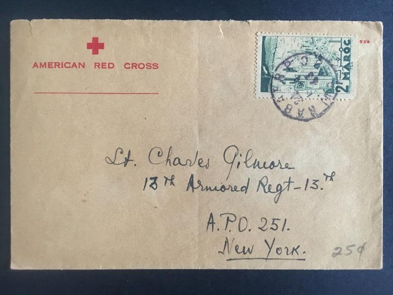 1943 Rabat Morocco American Red Cross Cover to US Army Soldier APO 251 18th Armo