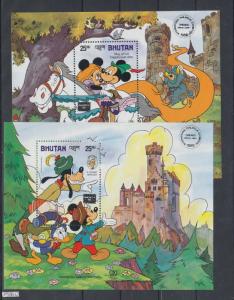 XG-AJ410 BHUTAN - Disney, 1986 Ameripex, Fairytales, 2 Sheets MNH