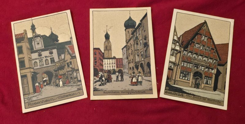Lot of 3 Antique German Lithograph Postcards Rosenheim & Osnabrück Views 1900s