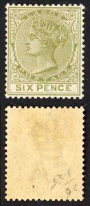 Lagos SG25 6d olive-green wmk CA M/M Cat 10 pounds