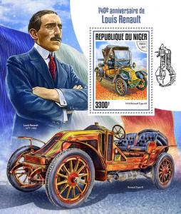 Niger Cars Stamps 2017 MNH Louis Renault 1910 Type AX 1v S/S