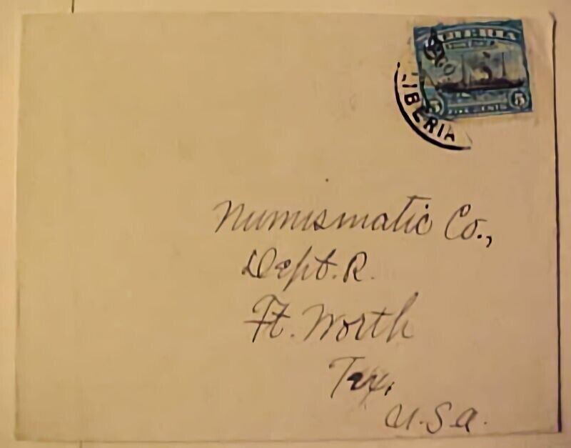 LIBERIA #061 MONROVIA CIRCA 1909 TO USA