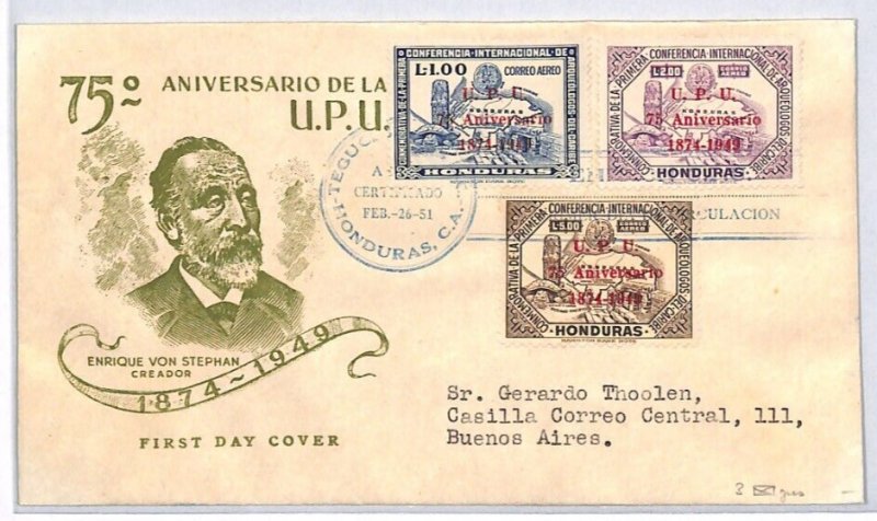 HONDURAS 1951 FDC *UPU* Illustrated (1949) *HIGH VALUES* First Day Cover YV117