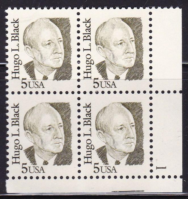 United States1986 Great Americans 5c Hugo L. Black Plate Number Block VF/NH