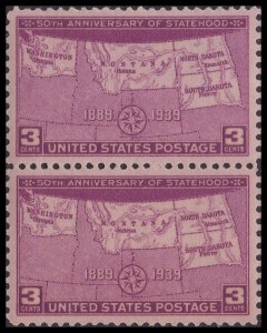 US 858 Statehood Washington Montana North South Dakota 3c vert pair MNH 1939