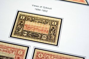 COLOR PRINTED SOMALI COAST 1894-1966 STAMP ALBUM PAGES (40 illustrated pages)