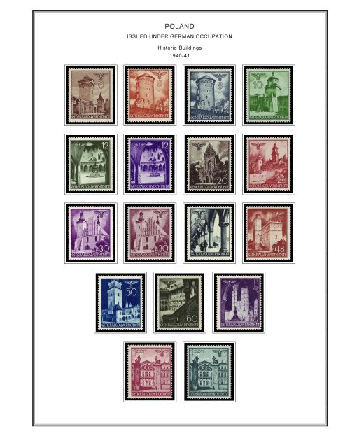 COLOR PRINTED OCCUPIED POLAND 1915-1944  STAMP ALBUM PAGES (15 illust. pages)