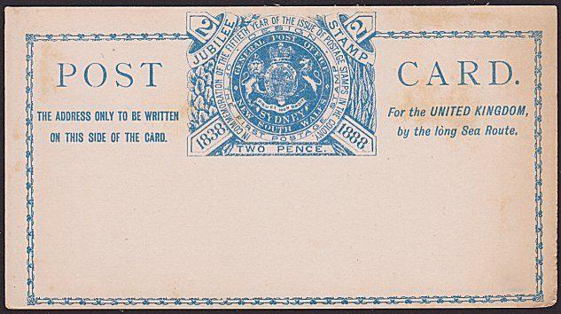 NEW SOUTH WALES 1888 Stamp Jubilee 2d postcard fine unused..................3891