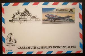UXC24 36c DC-3 / USPS Salutes Australia's Bicent.1988 (6589)