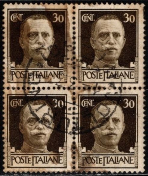 1929 Italy Scott #- 219 30 Centesimo King Victor Emmanuel III Block/4 Used