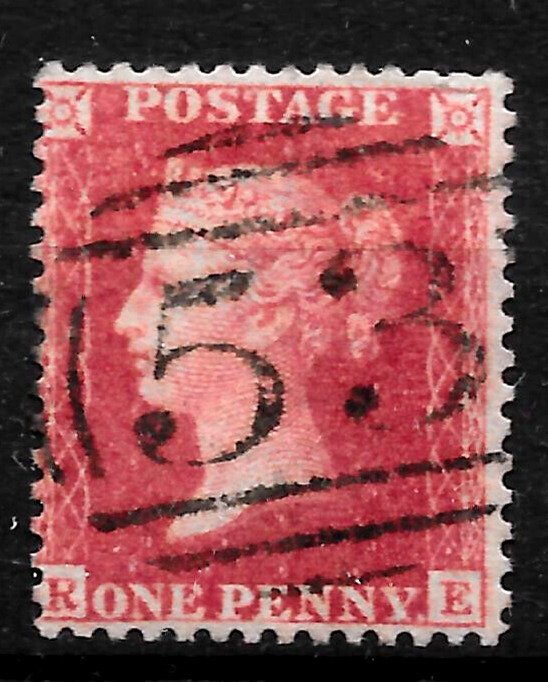 GB QV SG40, C10, 1d Rose-red, (RE) PLATE 43, LC14, FINE USED.