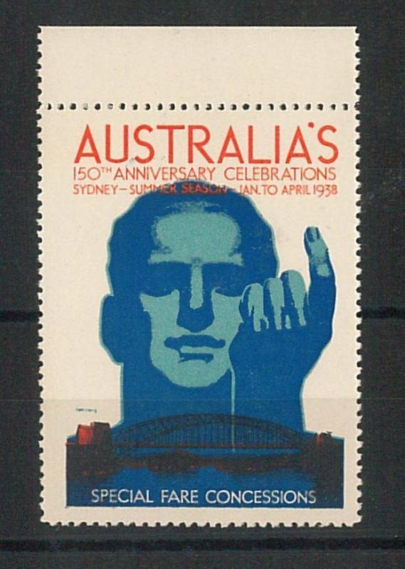 VINTAGE  POSTER STAMP Label - AUTRALIA: 150th ANIVERSARY CELEBRATIONS 1938