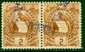 GUATEMALA 1886-95 2c QUETZAL Pair w FRANCO Auxillary Postmarks Sc 44