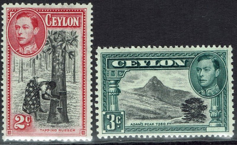 CEYLON 1938 KGVI PICTORIAL 2C PERF 11½X13 AND 3C PERF 13 X 11½ MNH **