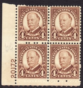 1930 U.S William H. Taft 4¢ plate number block 20172 MNH Sc# 685 CV $20.00