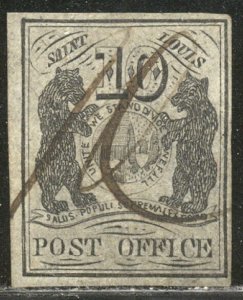 U.S. #11X5 RARE Used w/ Certs - 1846 10c Black, St Louis Bear