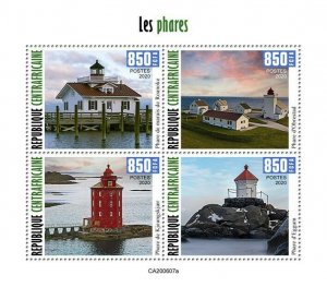Central African Rep Lighthouses Stamps 2020 MNH Roanoke Lighthouse 4v M/S
