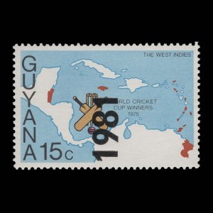 Guyana 1981 (Variety) 15c Cricket World Cup provisional with overprint readin...