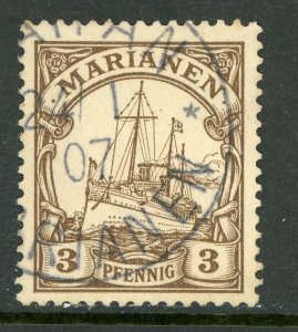 Mariana Islands 1901 Germany 3 pfg Unwatermarked Yacht Ship Sc #17 VFU X132