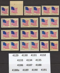 2007 41¢ Complete Flag Set of 14 Issues with Coil Pairs MNH 4129-4135 4186-4191